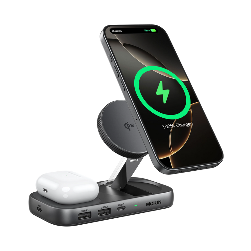 MOKiN 7-IN-1 USB C Hub with 15W Qi2 Wireless Charger