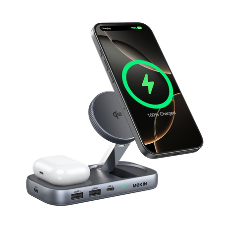 MOKiN 7-IN-1 USB C Hub with 15W Qi2 Wireless Charger