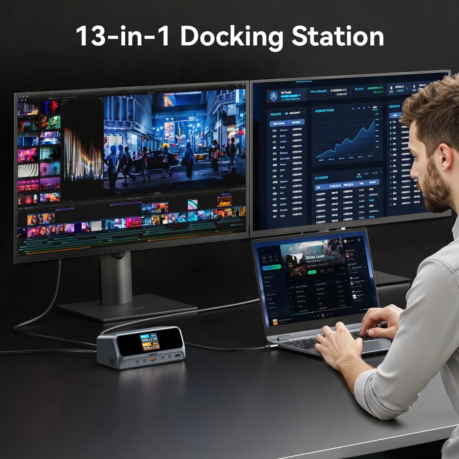 MOKiN 13-in-1 USB-C Docking Station with Smart LCD Display
