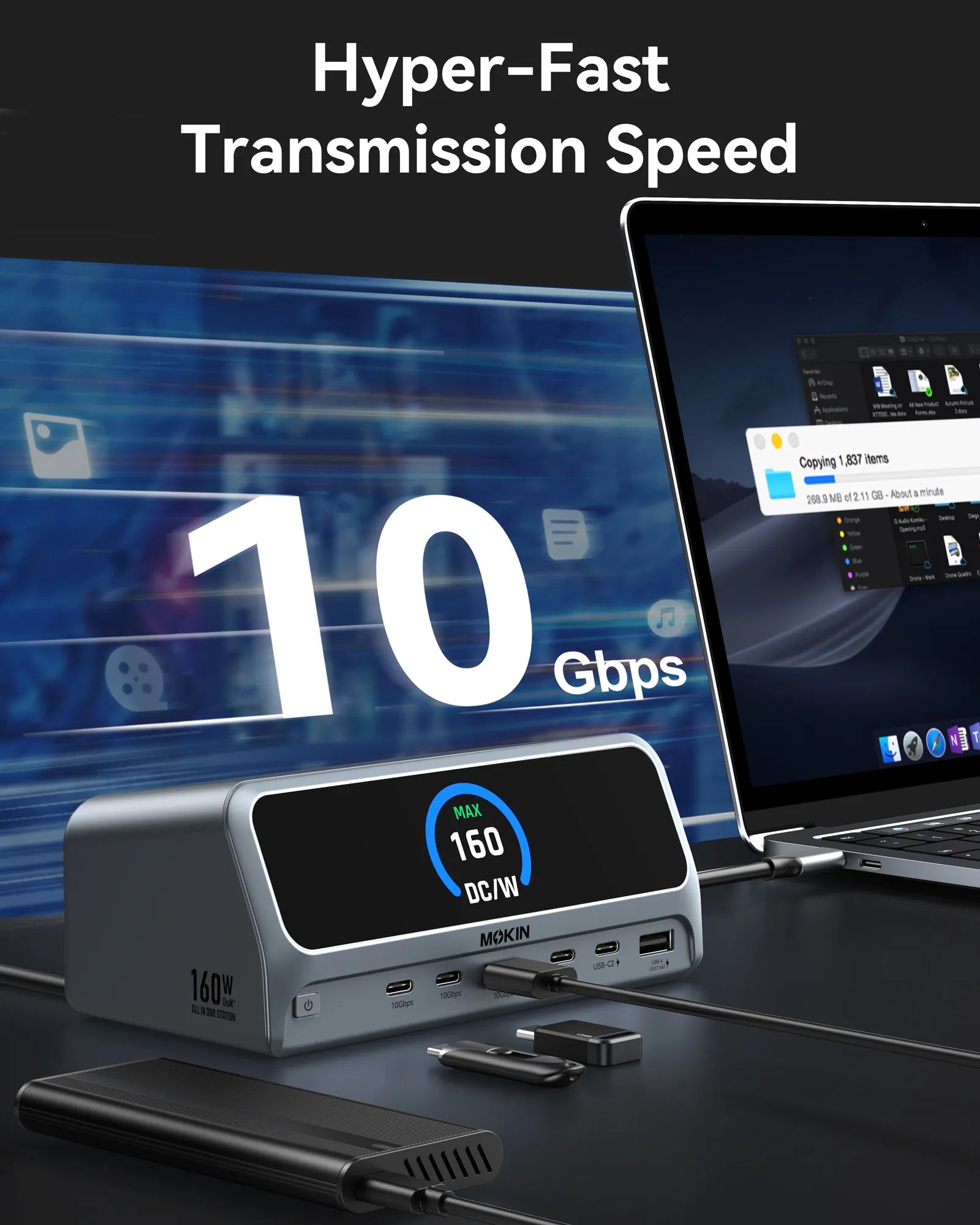 MOKiN 13-IN-1 160W USB-C Laptop Charging Station with 2.26-inch LCD Smart Display