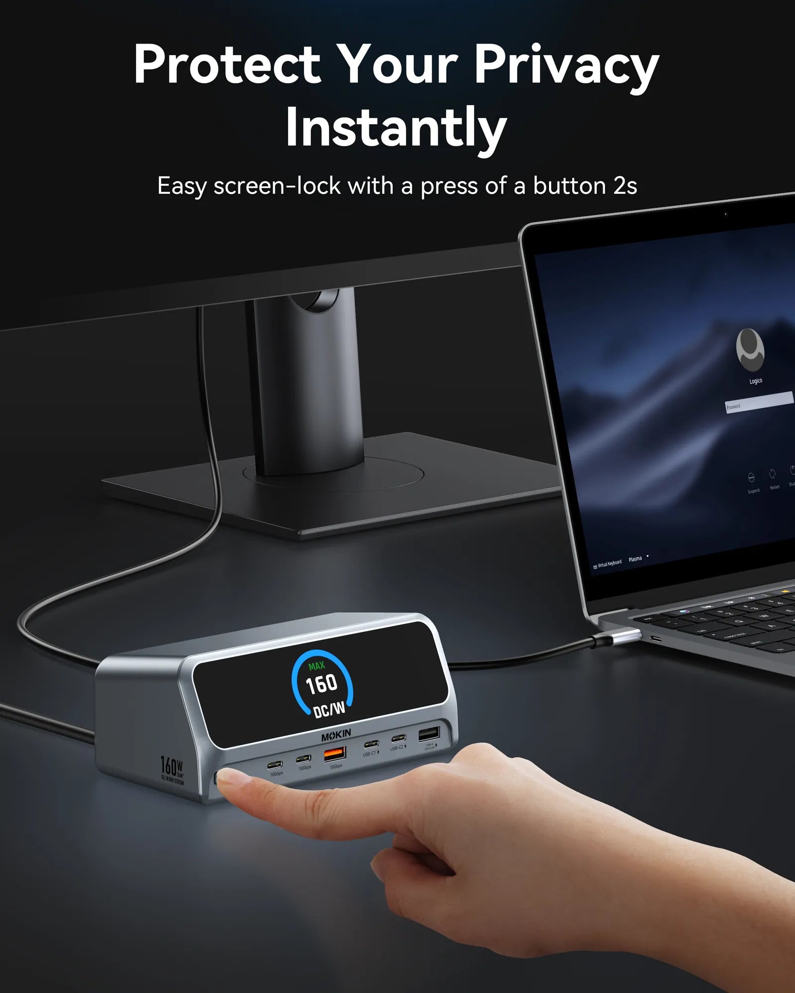 MOKiN 13-IN-1 160W USB-C Laptop Charging Station with 2.26-inch LCD Smart Display
