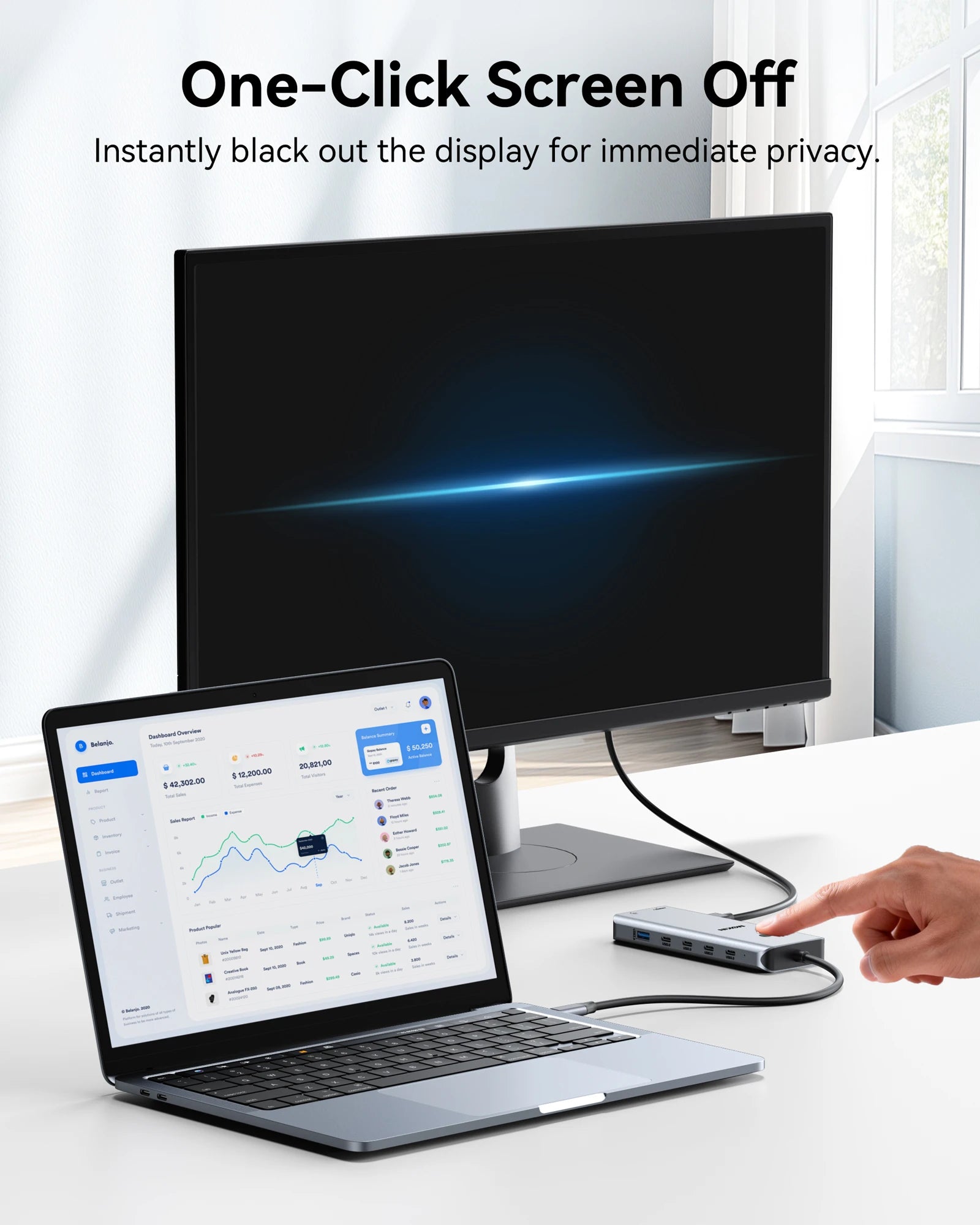 Black MOKiN 13-in-1 docking station with multiple ports for dual monitors