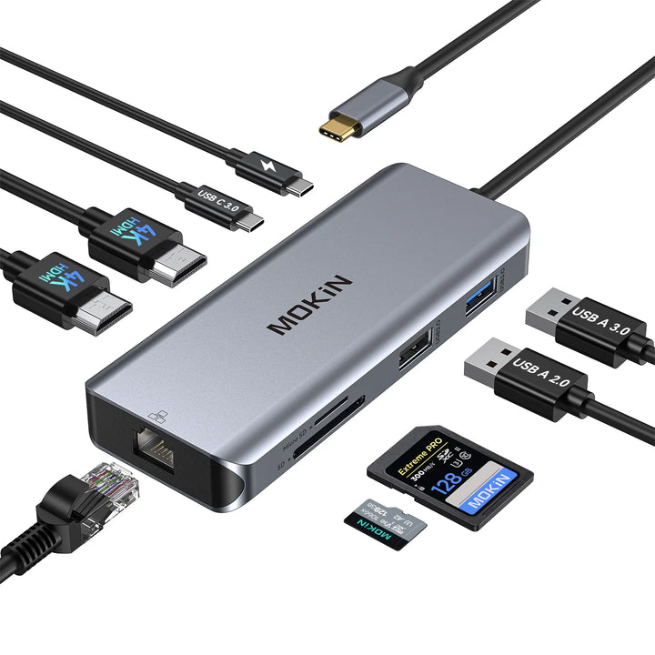 USB C Adapter with Dual HDMI & Ethernet Port