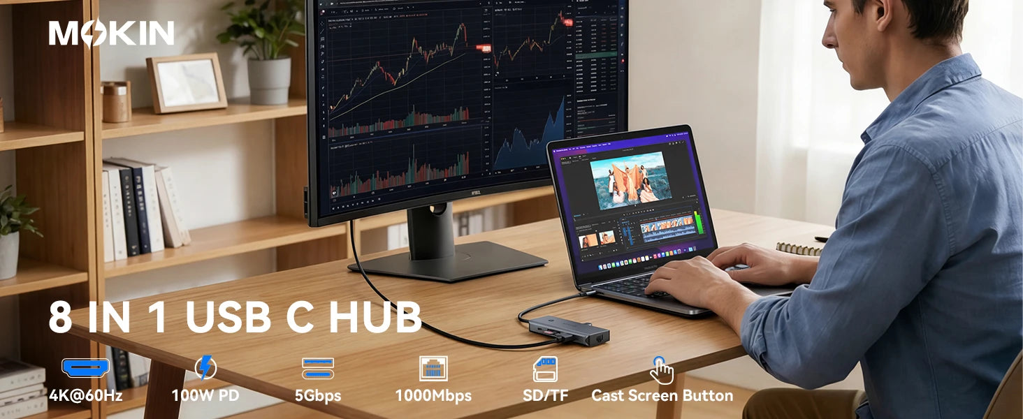MOKiN 8 in 1 USB C Adapter with 100W PD and HDMI