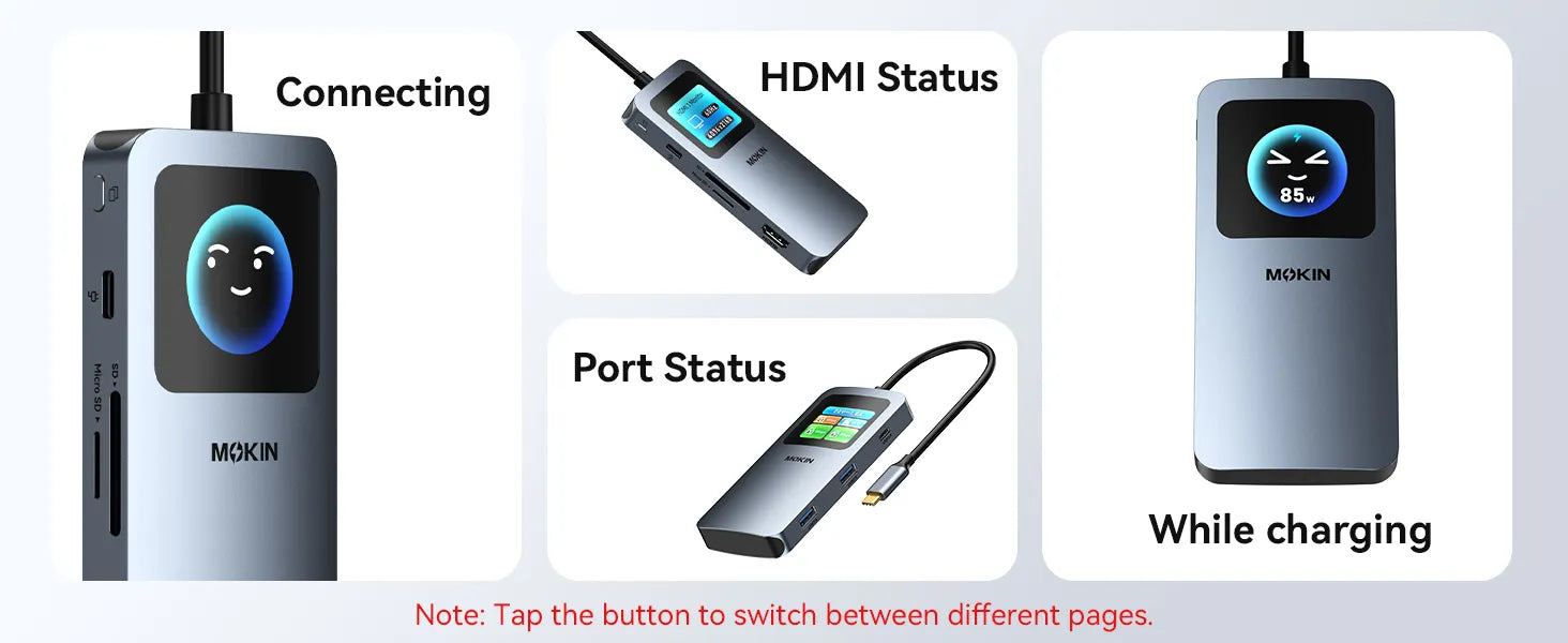 MOKiN 7-in-1 USB C Hub with Smart LED Display & PD 100W