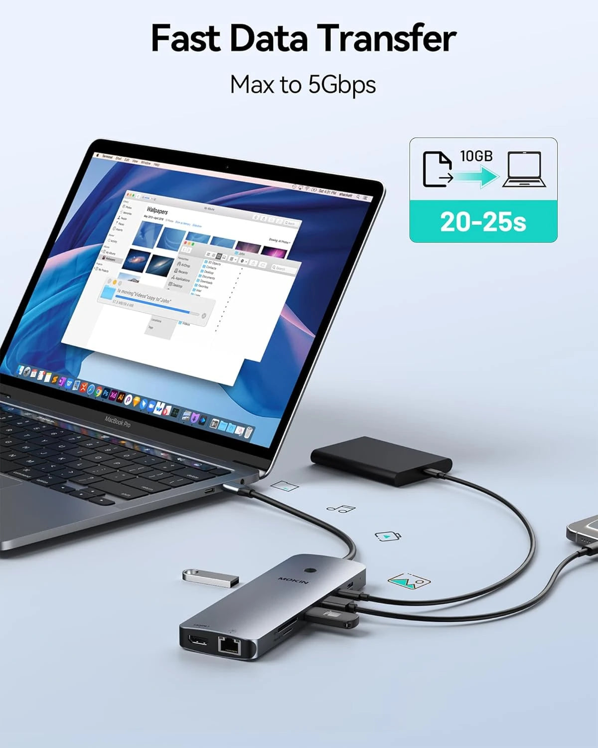 MOKiN 14-in-1 USB-C docking station, dark gray triple monitor hub with front ports