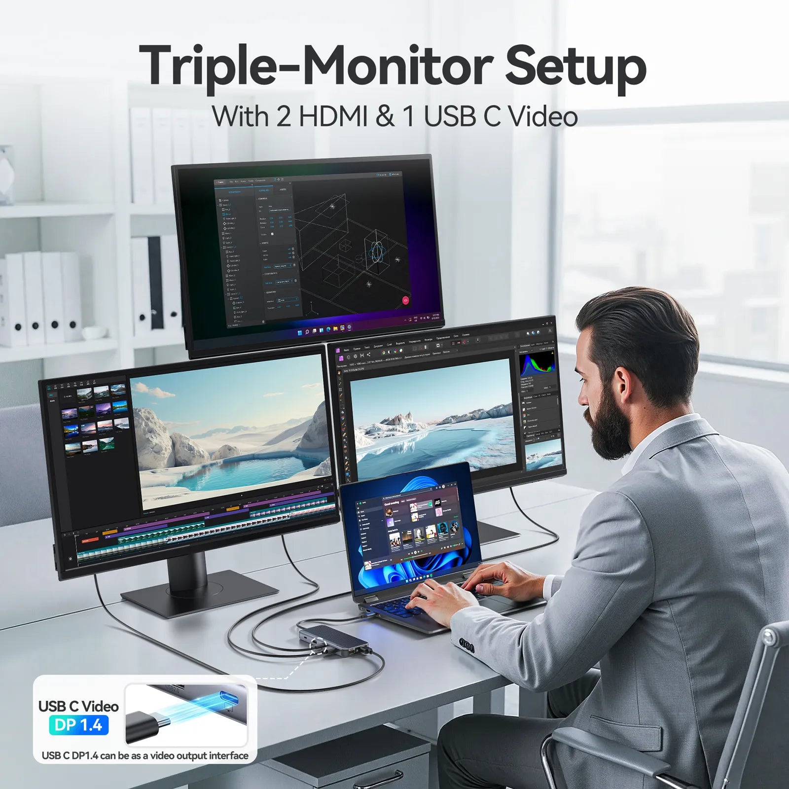 MOKiN 9 IN 1 USB C Hub Multiport Adapter Triple Display