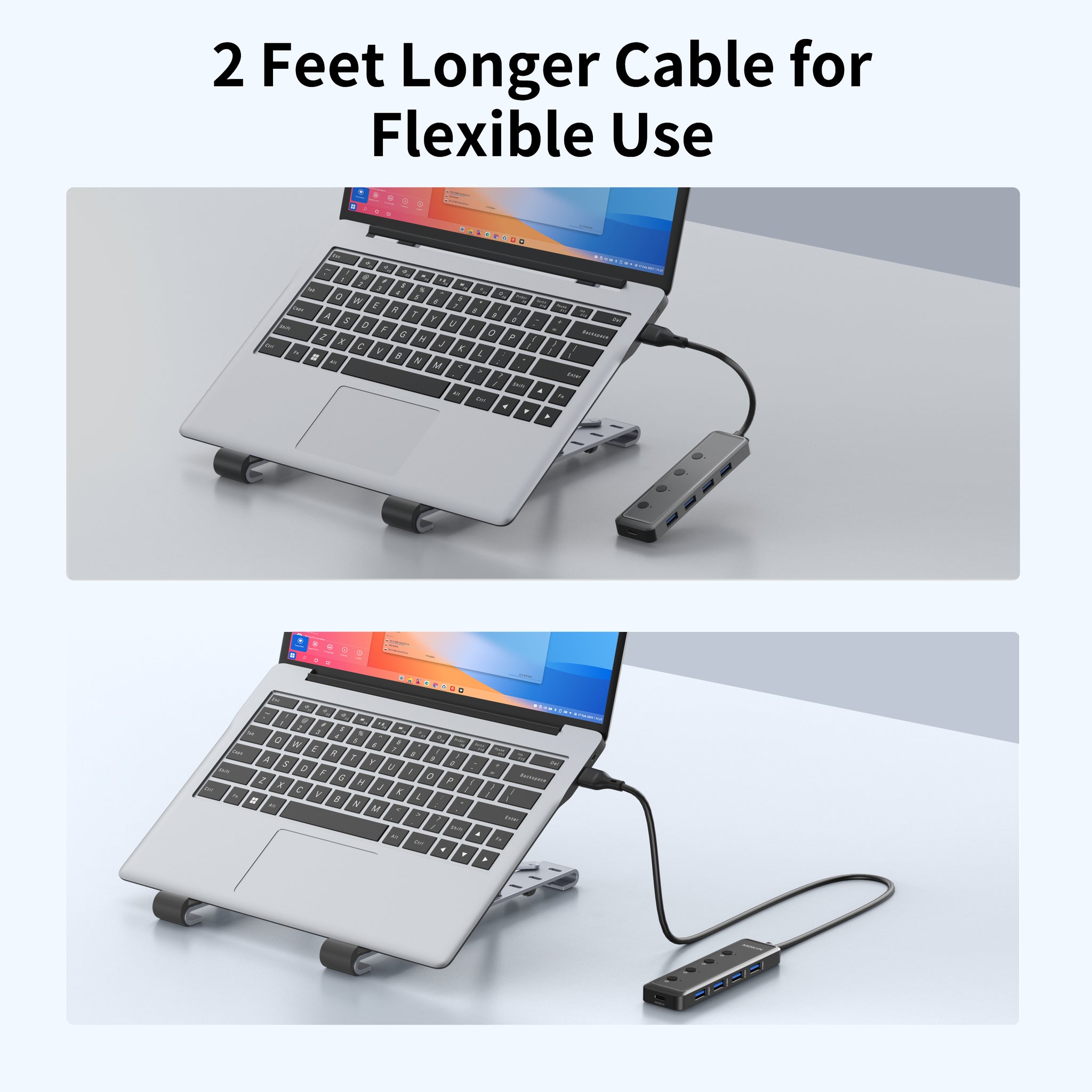 MOKiN 5-port slim USB 3.0 hub with black aluminum корпус and multiple data ports