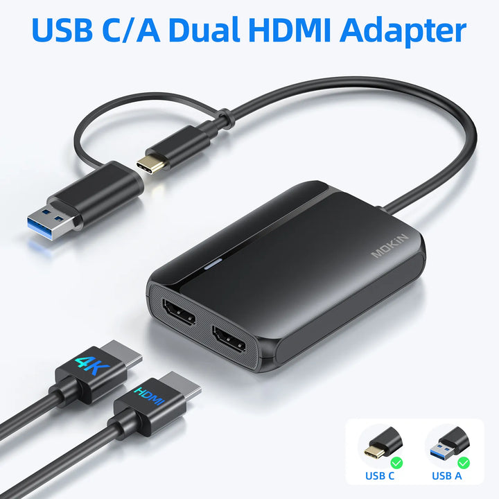 MOKiN USB 3.0 to Dual HDMI Adapter for Dual Monitors