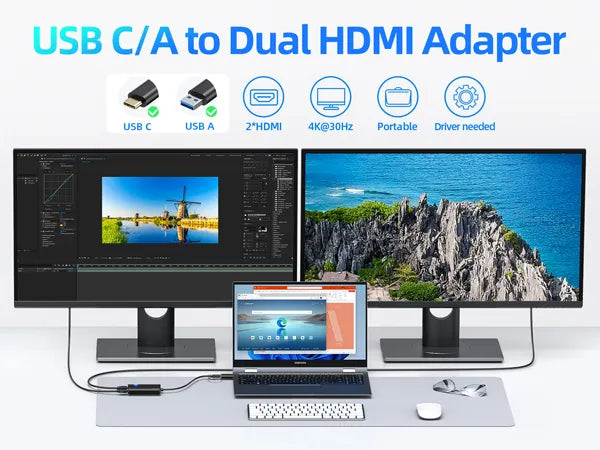 MOKiN USB 3.0 to Dual HDMI Adapter for Dual Monitors