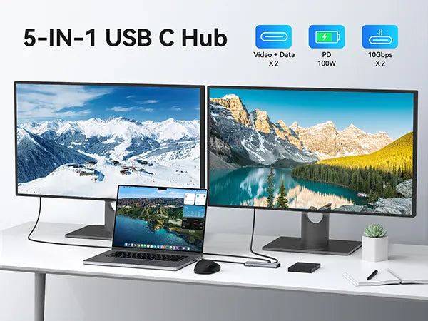 MOKiN 5 IN 1 USB C to USB C Hub Dual Monitor for Laptop