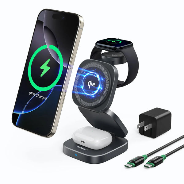 MOKiN Foldable 3-in-1 Qi2 Magnetic Wireless Charger for iPhone