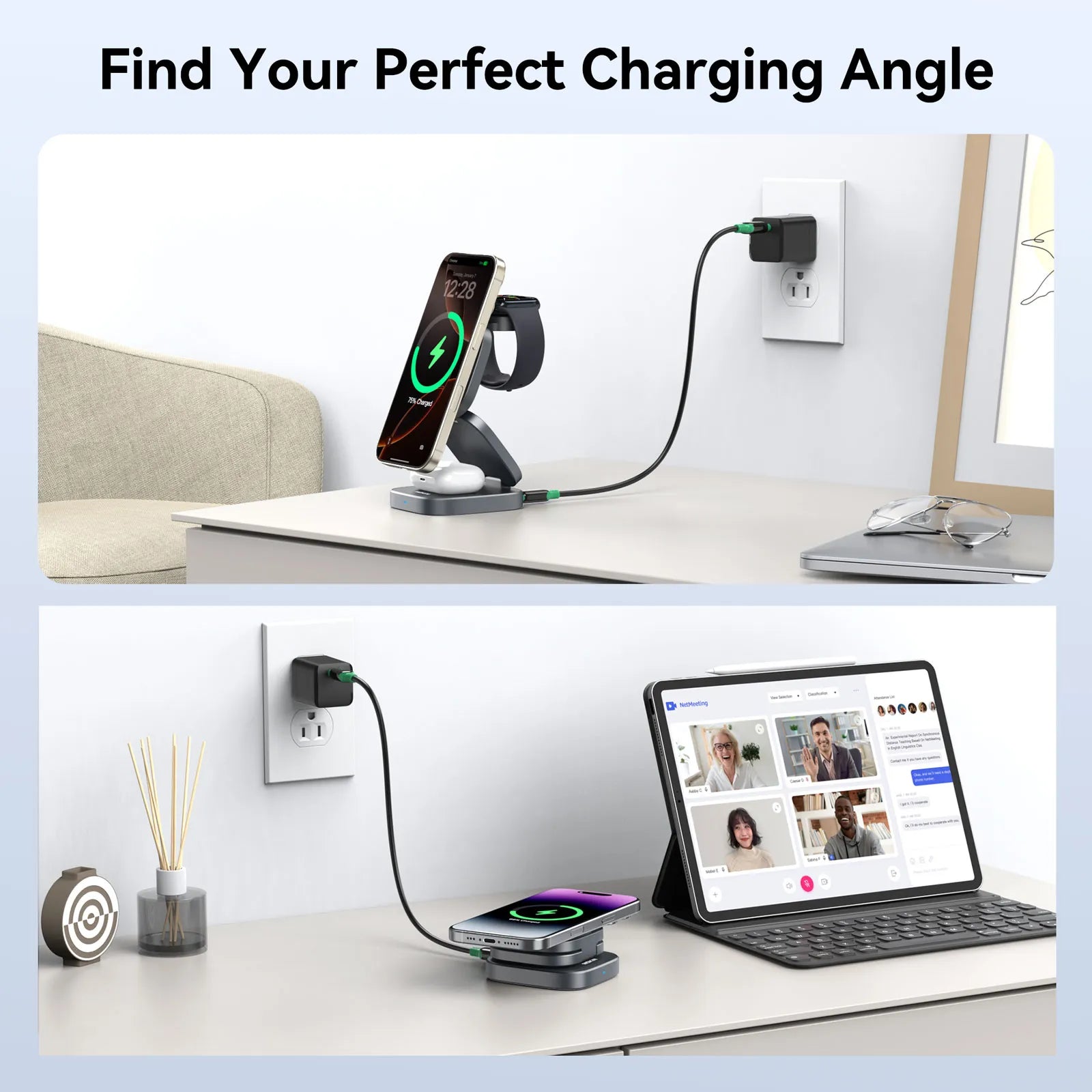 MOKiN Foldable 3-in-1 Qi2 Magnetic Wireless Charger for iPhone