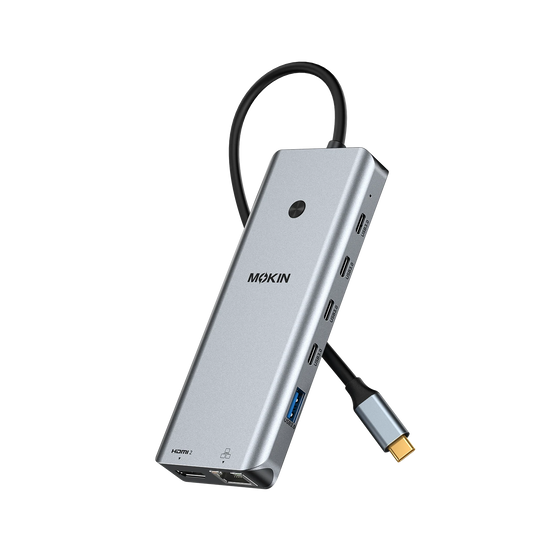 MOKiN 13-in-1 aluminum docking station with multiple ports for dual monitors