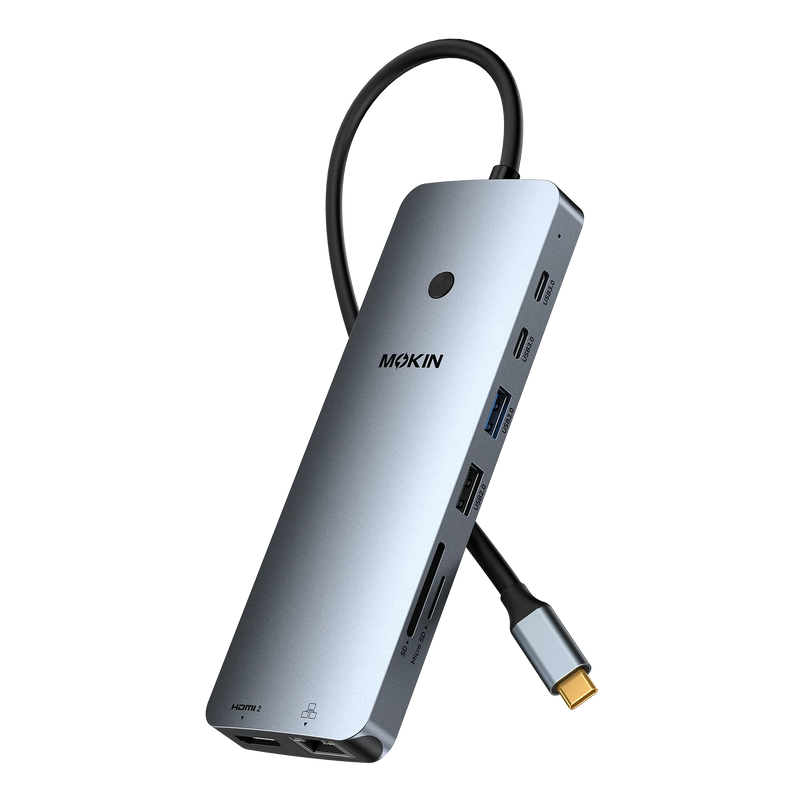 Black MOKiN 14-in-1 USB-C docking station with triple monitor support and multiple ports