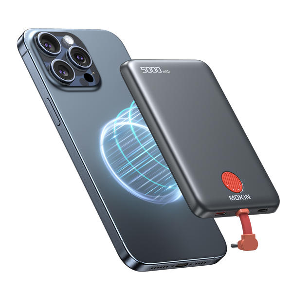 MOKiN Slim Magnetic Portable Power Bank with Built-in C Cable | 5000mAh  20W