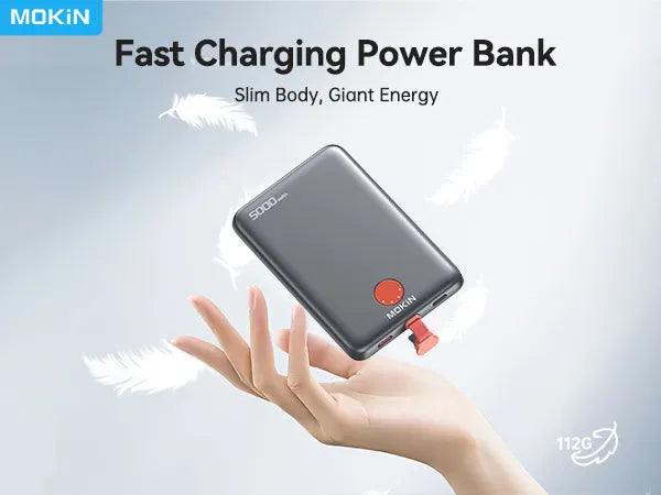 MOKiN Slim Magnetic Portable Power Bank with Built-in C Cable | 5000mAh  20W