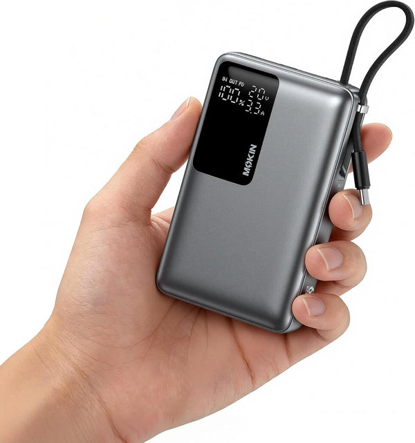 MOKiN 20000mAh 65W Power Bank with USB-C Cable & Smart Display Screen