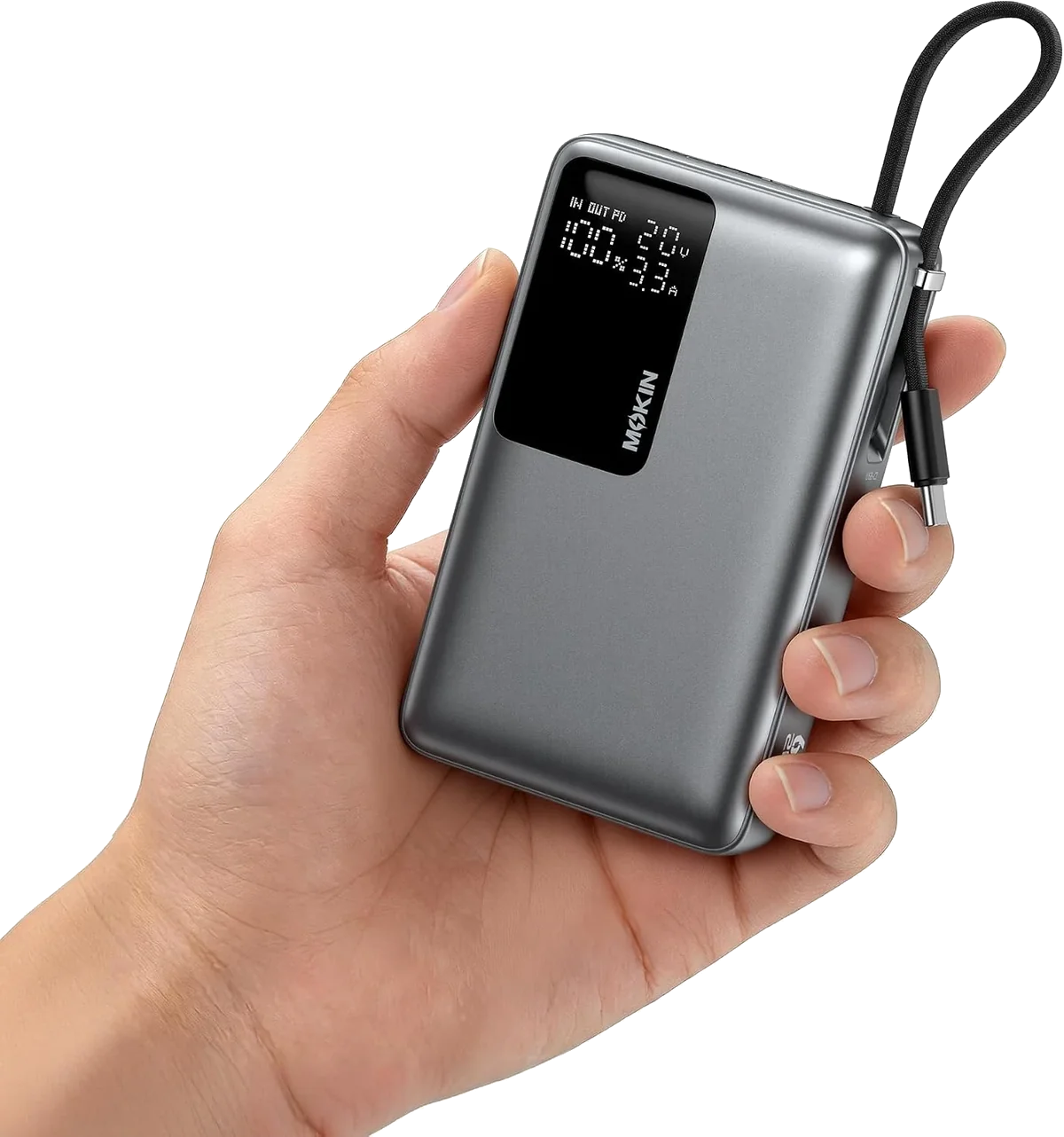 MOKiN 20000mAh 65W Power Bank with USB-C Cable & Smart Display Screen