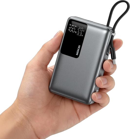 MOKiN 20000mAh 65W Power Bank with USB-C Cable & Smart Display Screen