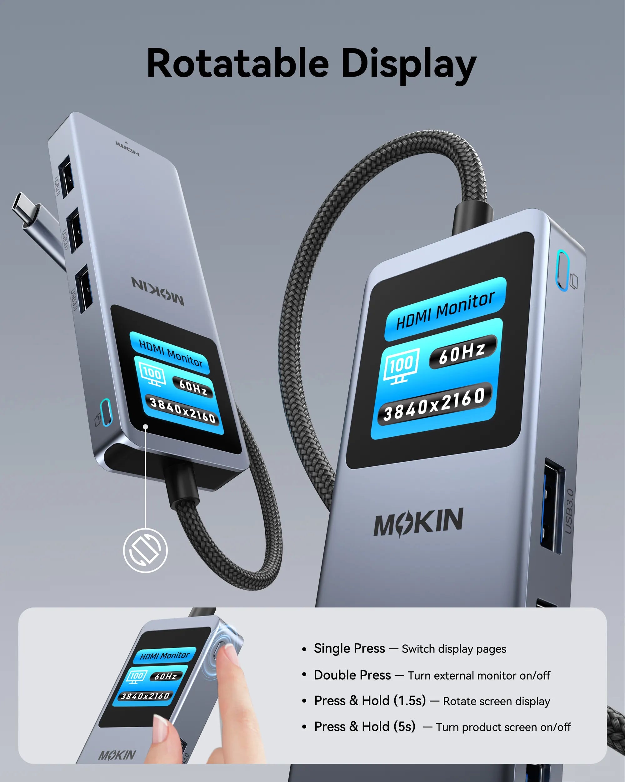 MOKiN 6-in-1 USB-C Hub for MacBook Adapter with Smart LCD Screen