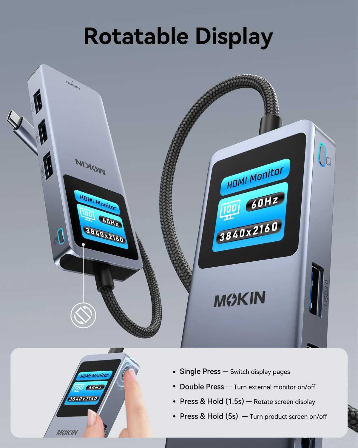 MOKiN 6-in-1 USB-C Hub for MacBook Adapter with Smart LCD Screen