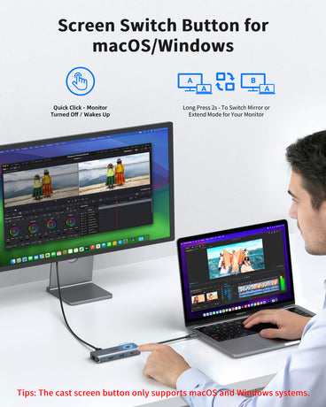 MacOS and Windows switch button on MOKiN 8-in-1 USB-C adapter