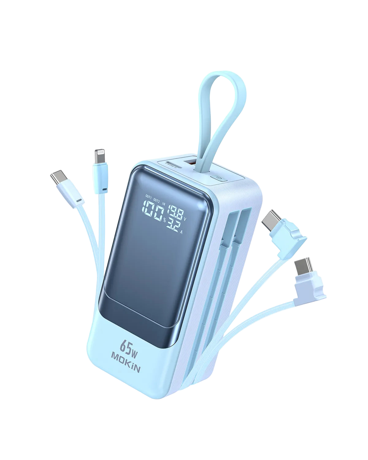 MOKIN Power Bank Built-in USB C & iOS Cables | 18400mAh  65W