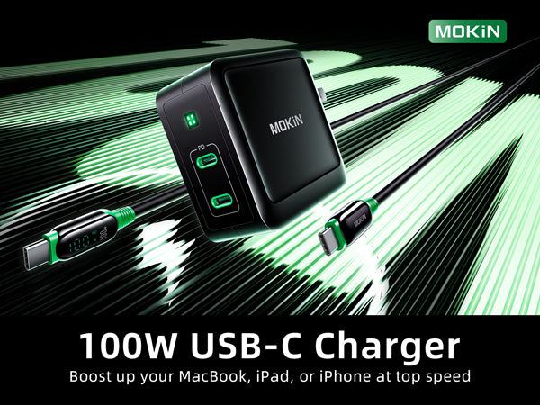 Mokin 100W USB C GaN Charger With 4ft C To C LED Display Cable