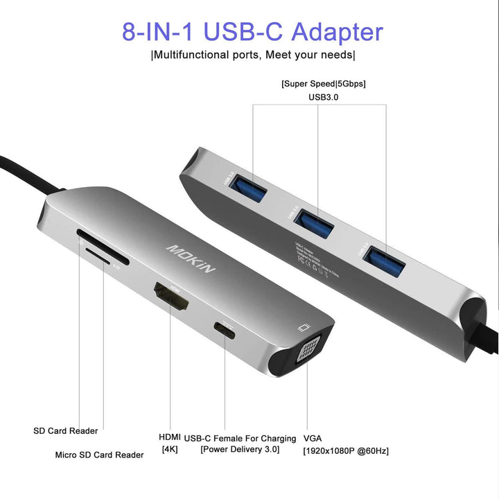 Mokin 8 IN 1 USB C Hub Multiport Adapter